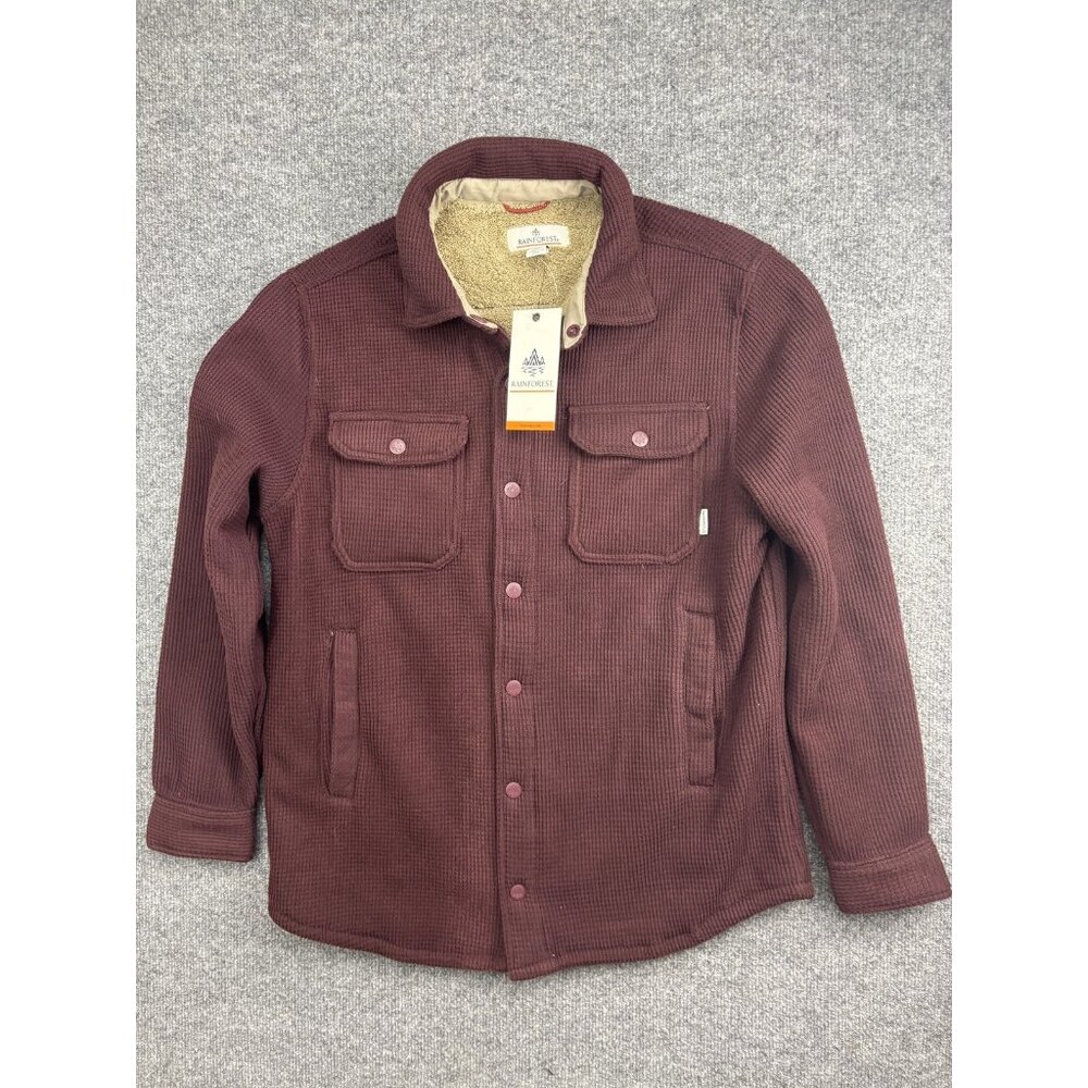 Rainforest Jacket Mens Medium Burgundy Corduroy Sherpa Lined Snap Shacket